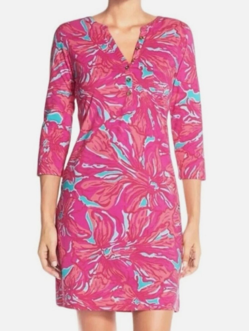 Lilly Pulitzer Alessia Hot Pink Aqua Flirty Sea Resort Vacation Cruise Dress M